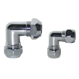 Winkelverschraubung mit 2 Quetschverschraubungen Messing vechromt