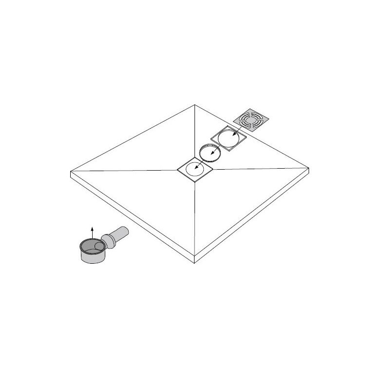 Bodenebene verfliesbares Duschelement 90x75cm inkl. Dallmer Ablauf waagerecht DN50 mit zentriertem Ablaufrost 115x115 mm