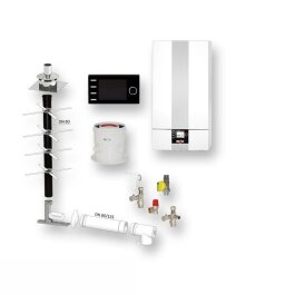 Wolf Gas-Brennwert-Heiztherme CGB-2-20 Systempaket inkl. Hocheffizienspumpe Inkl. BM2 Inkl.   Anschlüsse aufputz Ohne Speicher Inkl.  12 m Grundpaket Kamin/Schacht