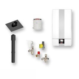 Wolf Gas-Brennwert-Heiztherme CGB-2-24 Systempaket inkl. Hocheffizienspumpe Ohne Regelung Inkl. Anschlüsse aufputz Ohne Speicher Inkl. 1,8 m Grundpaket Dach mit schwarzem Ziegel