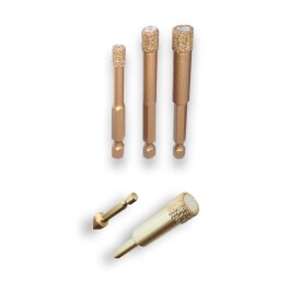 Vakuum Trocken/Nassbohrkrone - Gold - versch. Größen, 6-Kant 1/4" Bit Aufnahme, NL 32 mm