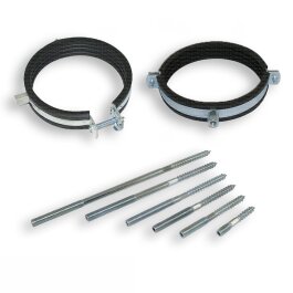 Verzinkte Muffenschellen optional mit verzinkten Stockschrauben in versch. Größen