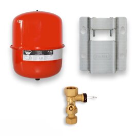 Ausdehnungsgefäß für geschlossene Heizungsanlagen 25 L mit Kappenventil 3/4" und Wandhalterung