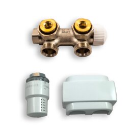 Anschluss-Set für Badheizkörper, Multiblock, Eck und Durchgang, drehbar, weiß