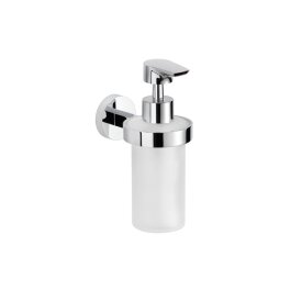 Seifenspender mit Wandhalterung und Pumpenkopf, chrom, Glas satiniert