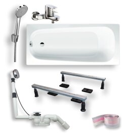 Comfort-Badewannen Set inkl. Badewanne, Armatur, Ablaufgarnitur und Zubehör