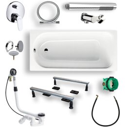 Exclusive-Badewannen Set inkl. Badwanne 180x80cm, UP-Armatur, Zu- und Ablaufgarnitur und Zubehör