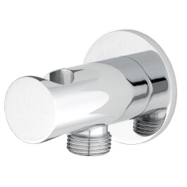 Kolanko przyłączeniowe do ściany z uchwytem ściennym okrągłe, chrom