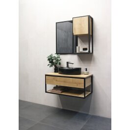 5-teiliges Badmöbel-Set RIDDLE XL -  schwarz/Eiche