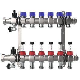 Buderus Logafloor Edelstahl Heizkreisverteiler mit Durchflussmengenmesser in verschiedenen Ausführungen 8 Heizkreise horizontal