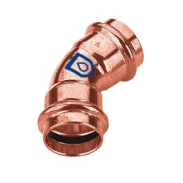 Kupfer Pressfitting Bogen 45° 2 Muffen 35mm