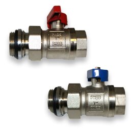 Heizkreisverteiler Kugelhahn Set rot + blau Durchgang 1 "  flach dichtend AG/IG